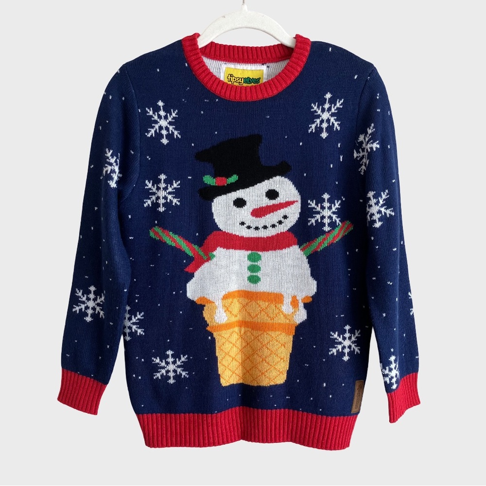 Tipsy Elves Kids Ugly Christmas Sweater Ice Cream Cone Snowman M
